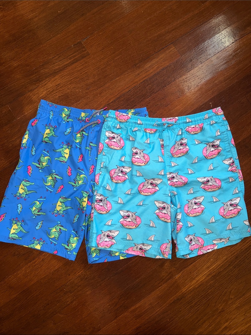 Boys Blue Shark & Alligator Swim Trunks - Fun Print Size 14/16
